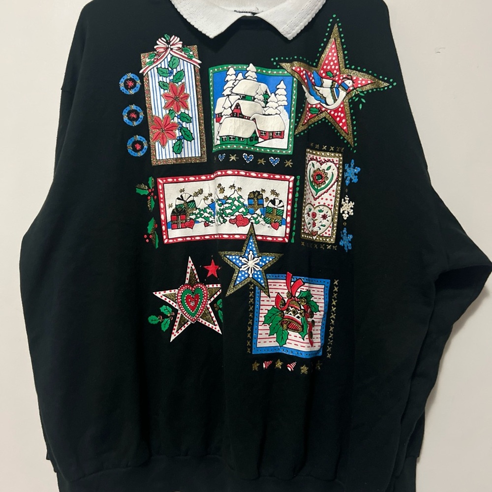 YS Studio ugly festive collar sweatshirt women's 2x Vintage Christmas sweater
